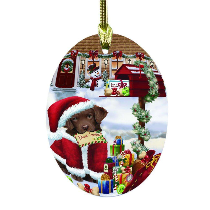 Chesapeake Bay Retriever Dog Dear Santa Letter Christmas Holiday Mailbox Oval Glass Christmas Ornament OGOR49029