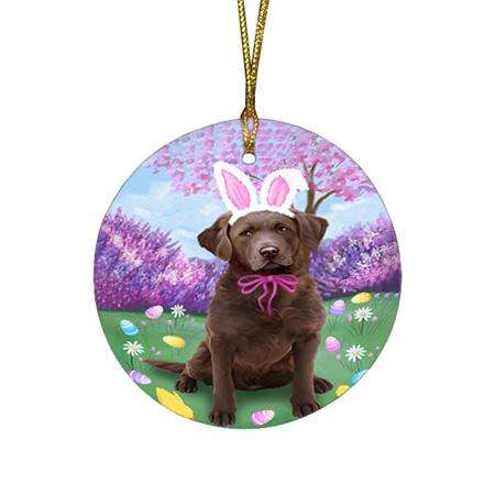 Chesapeake Bay Retriever Dog Easter Holiday Round Flat Christmas Ornament RFPOR49087