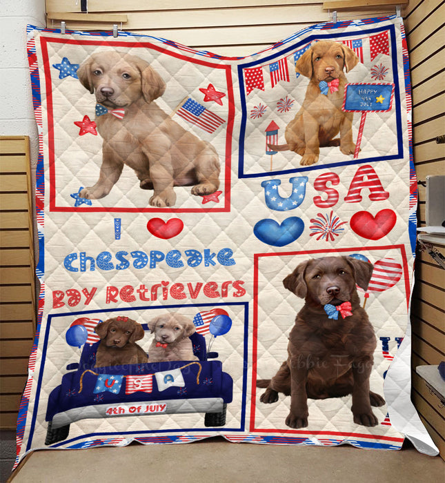 4th of July Independence Day I Love USA Chesapeake Bay Retriever Dogs Quilt Bed Coverlet Bedspread - Pets Comforter Unique One-side Animal Printing - Soft Lightweight Durable Washable Polyester Quilt