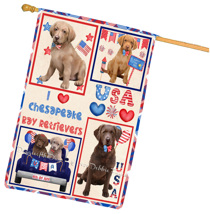 4th of July Independence Day I Love USA Chesapeake Bay Retriever Dogs House flag FLG66944