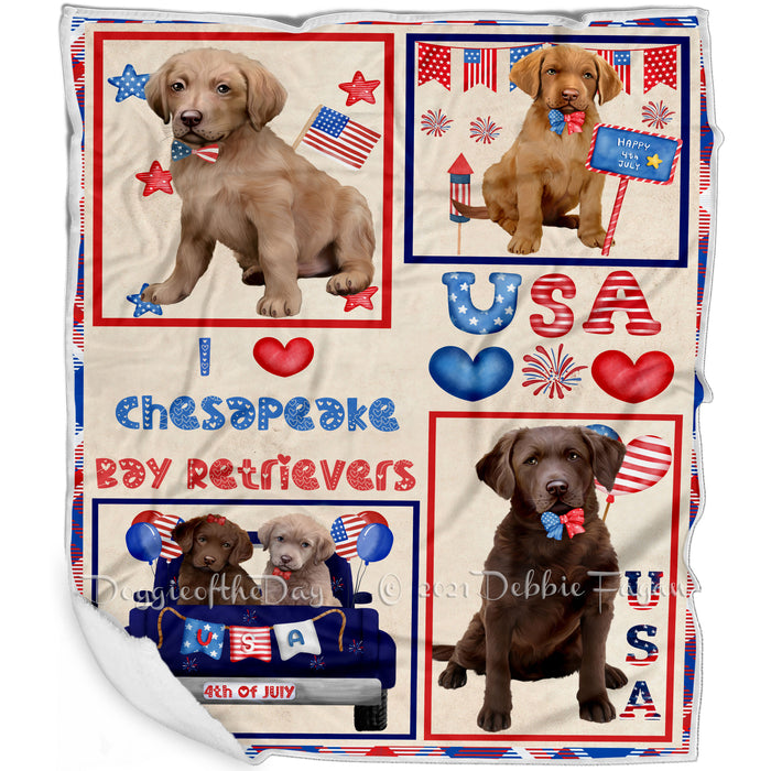 4th of July Independence Day I Love USA Chesapeake Bay Retriever Dogs Blanket BLNKT143491