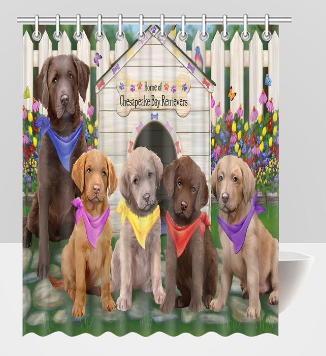Spring Dog House Chesapeake Bay Retriever Dogs Shower Curtain