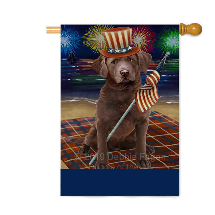 Personalized 4th of July Firework Chesapeake Bay Retriever Dog Custom House Flag FLG-DOTD-A57912