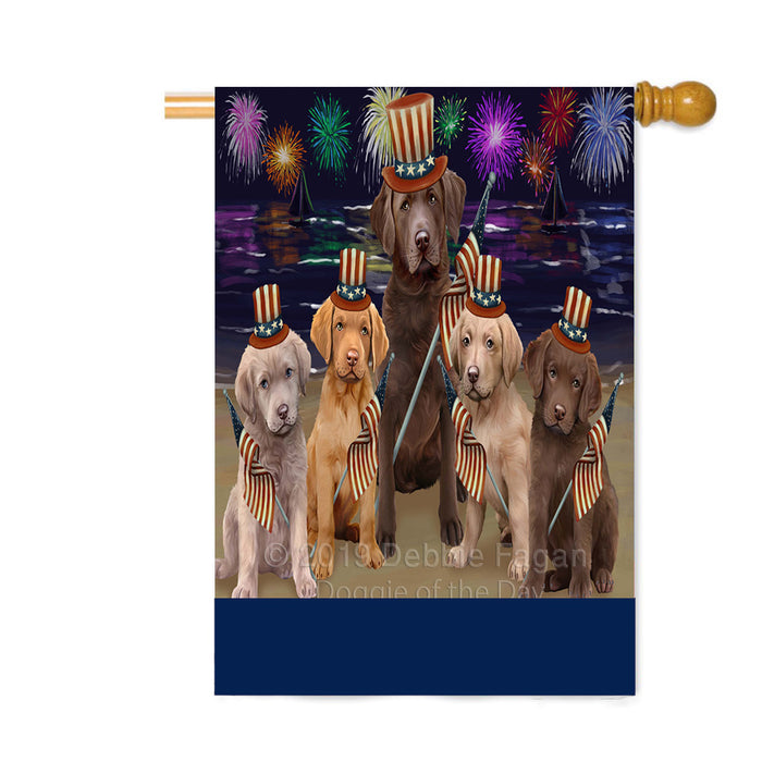 Personalized 4th of July Firework Chesapeake Bay Retriever Dogs Custom House Flag FLG-DOTD-A57913