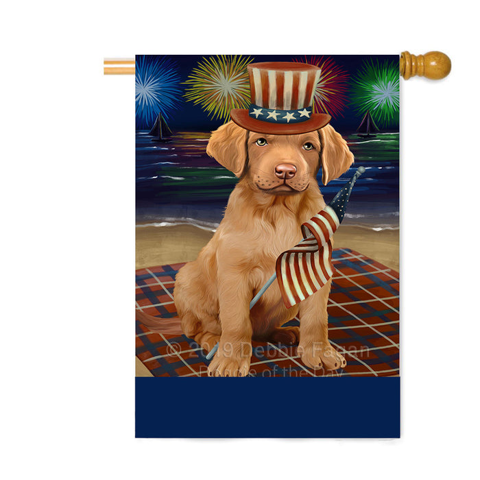 Personalized 4th of July Firework Chesapeake Bay Retriever Dog Custom House Flag FLG-DOTD-A57914