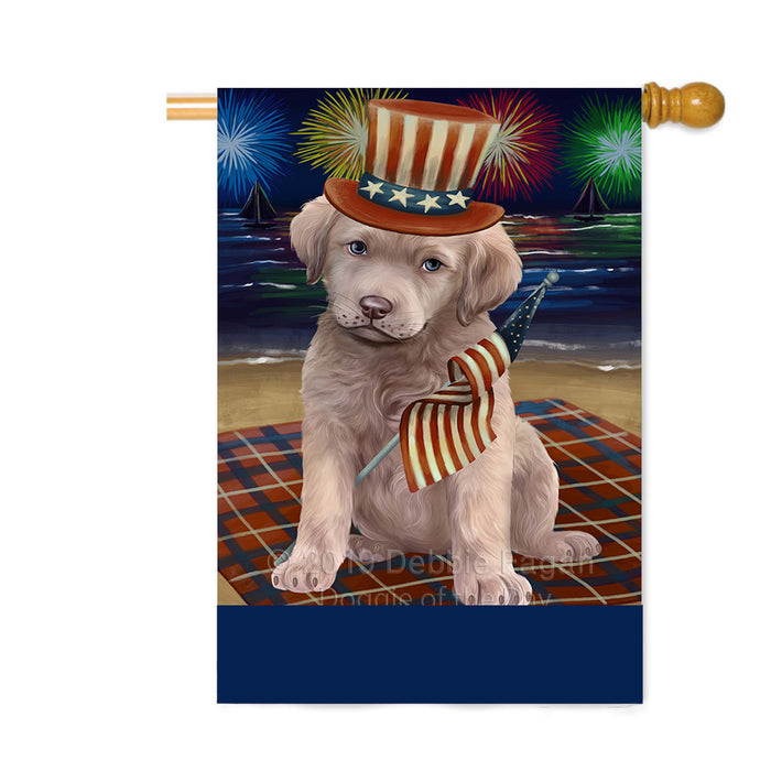 Personalized 4th of July Firework Chesapeake Bay Retriever Dog Custom House Flag FLG-DOTD-A57915