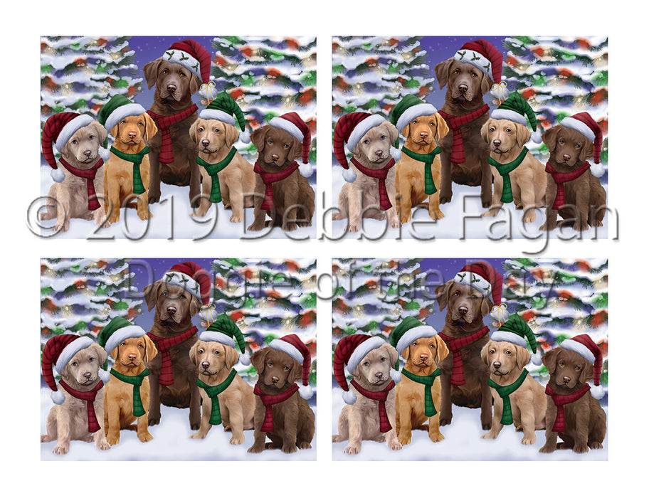 Chesapeake Bay Retriever Dogs Christmas Family Portrait in Holiday Scenic Background Placemat