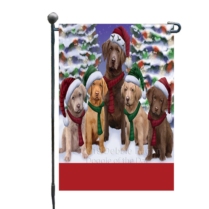 Personalized Christmas Happy Holidays Chesapeake Bay Retriever Dogs Family Portraits Custom Garden Flags GFLG-DOTD-A59108