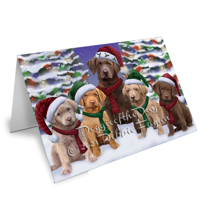 Christmas Family Portrait Chesapeake Bay Retriever Dog Handmade Artwork Assorted Pets Greeting Cards and Note Cards with Envelopes for All Occasions and Holiday Seasons