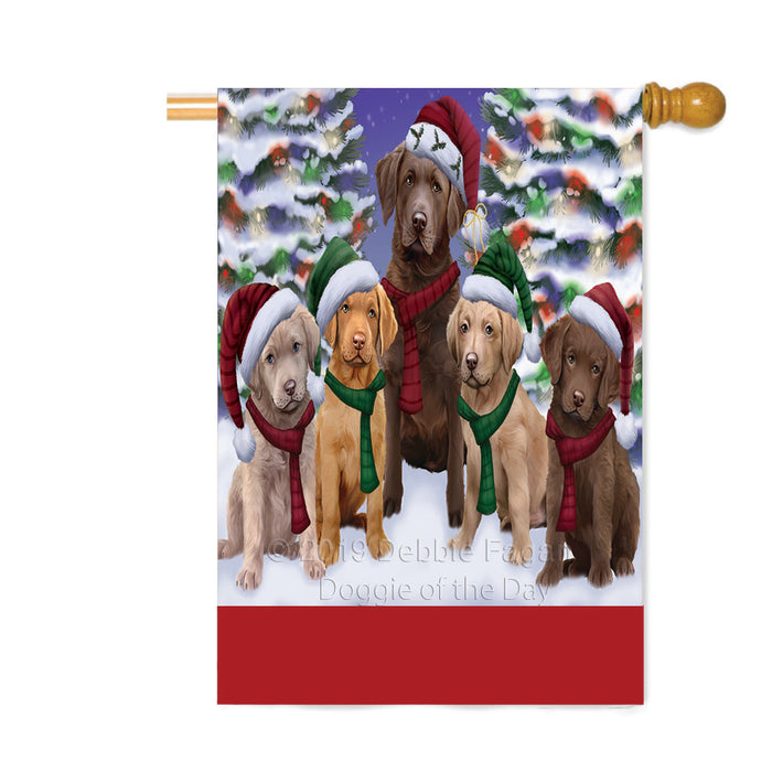 Personalized Christmas Happy Holidays Chesapeake Bay Retriever Dogs Family Portraits Custom House Flag FLG-DOTD-A59164