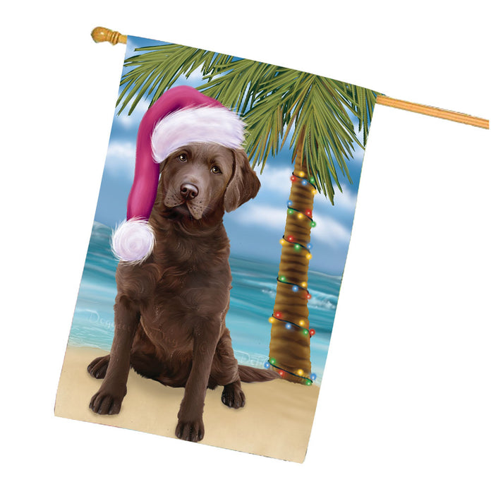 Christmas Summertime Beach Chesapeake Bay Retriever Dog House Flag Outdoor Decorative Double Sided Pet Portrait Weather Resistant Premium Quality Animal Printed Home Decorative Flags 100% Polyester FLG68714