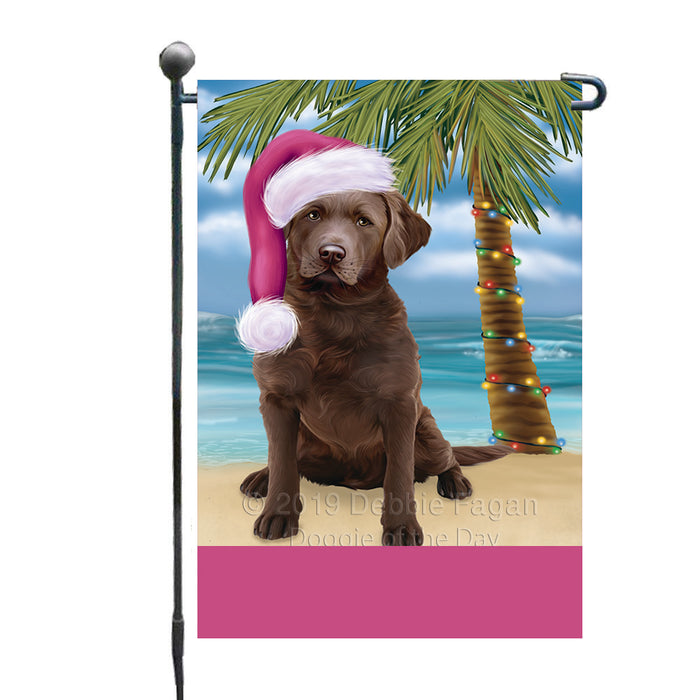 Personalized Summertime Happy Holidays Christmas Chesapeake Bay Retriever Dog on Tropical Island Beach  Custom Garden Flags GFLG-DOTD-A60450
