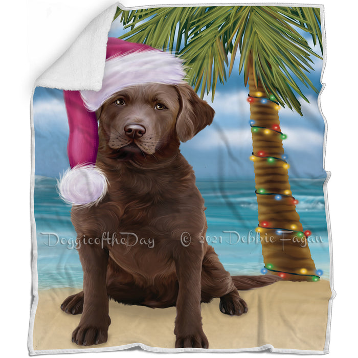 Summertime Happy Holidays Christmas Chesapeake Bay Retriever Dog on Tropical Island Beach Blanket D146