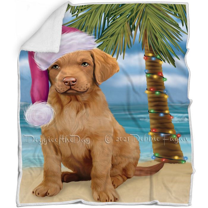Summertime Happy Holidays Christmas Chesapeake Bay Retriever Dog on Tropical Island Beach Blanket D147
