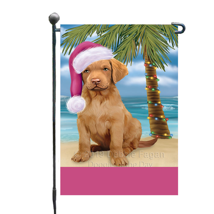 Personalized Summertime Happy Holidays Christmas Chesapeake Bay Retriever Dog on Tropical Island Beach  Custom Garden Flags GFLG-DOTD-A60451