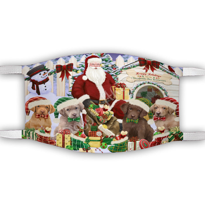 Happy Holidays Christmas Chesapeake Bay Retriever Dogs House Gathering Face Mask FM48236