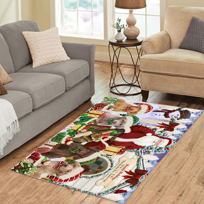 Happy Holidays Christma Chesapeake Bay Retriever Dogs House Gathering Area Rug