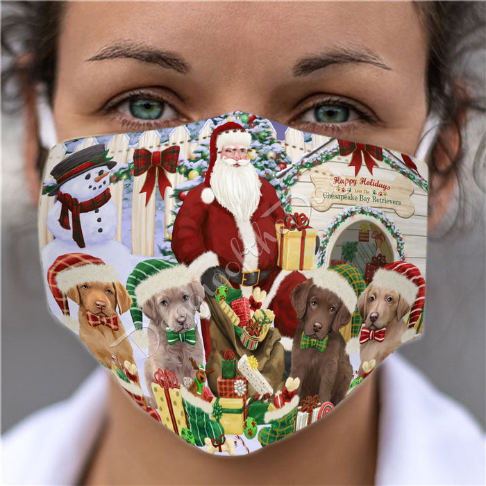 Happy Holidays Christmas Chesapeake Bay Retriever Dogs House Gathering Face Mask FM48236