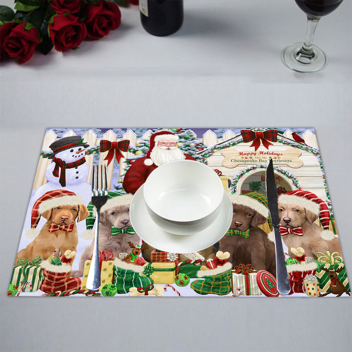 Happy Holidays Christmas Chesapeake Bay Retriever Dogs House Gathering Placemat