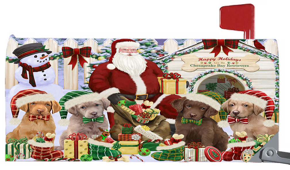 Happy Holidays Christmas Chesapeake Bay Retriever Dogs House Gathering 6.5 x 19 Inches Magnetic Mailbox Cover Post Box Cover Wraps Garden Yard Décor MBC48804