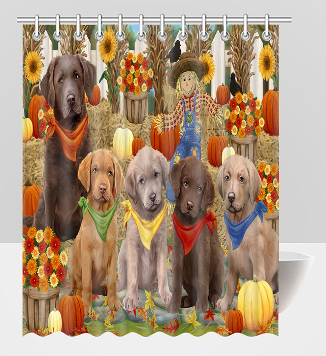 Fall Festive Harvest Time Gathering Chesapeake Bay Retriever Dogs Shower Curtain