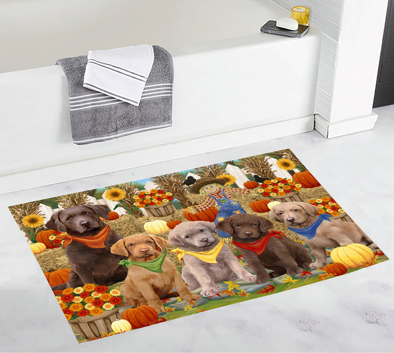 Fall Festive Harvest Time Gathering Chesapeake Bay Retriever Dogs Bath Mat