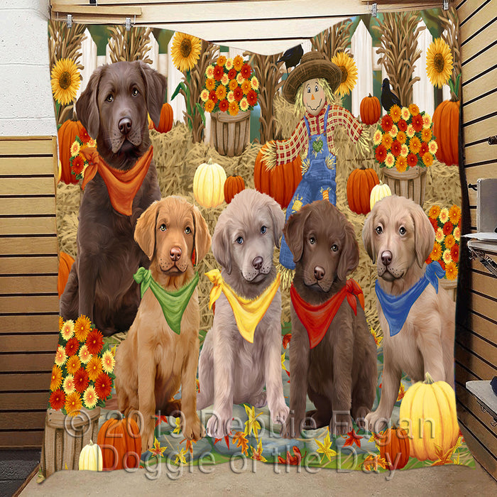 Fall Festive Harvest Time Gathering Chesapeake Bay Retriever Dogs Quilt