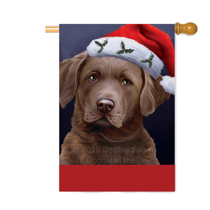 Personalized Christmas Holidays Chesapeake Bay Retriever Dog Wearing Santa Hat Portrait Head Custom House Flag FLG-DOTD-A59874