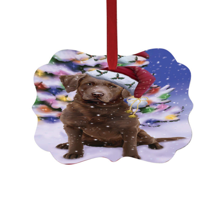 Winterland Wonderland Chesapeake Bay Retriever Dog In Christmas Holiday Scenic Background Double-Sided Photo Benelux Christmas Ornament LOR49550