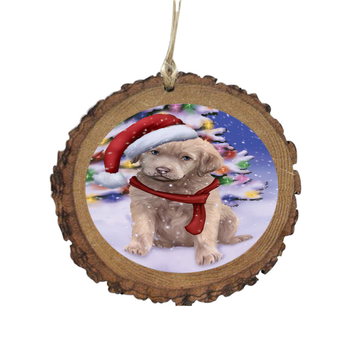 Winterland Wonderland Chesapeake Bay Retriever Dog In Christmas Holiday Scenic Background Wooden Christmas Ornament WOR49551