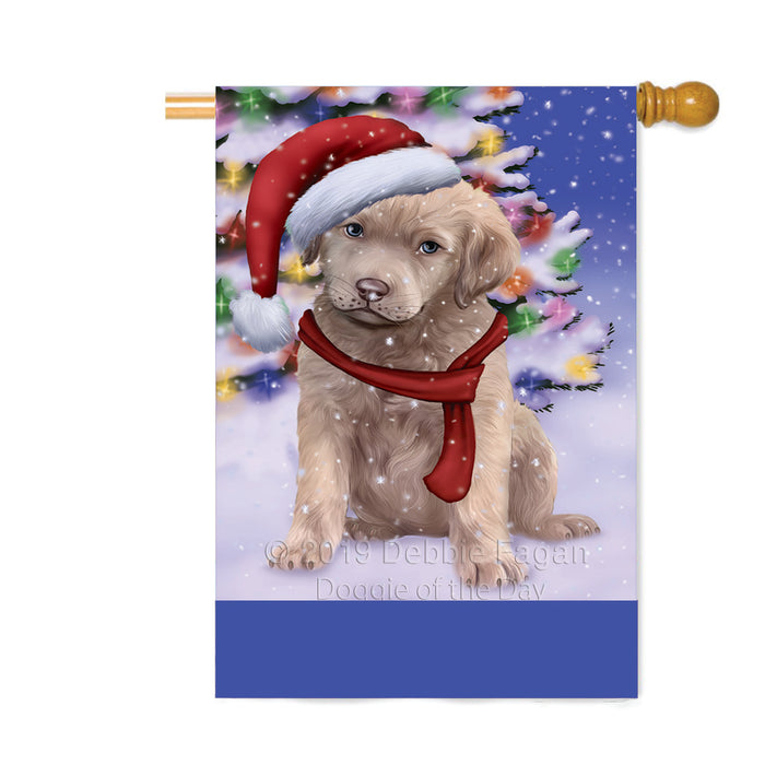 Personalized Winterland Wonderland Chesapeake Bay Retriever Dog In Christmas Holiday Scenic Background Custom House Flag FLG-DOTD-A61337