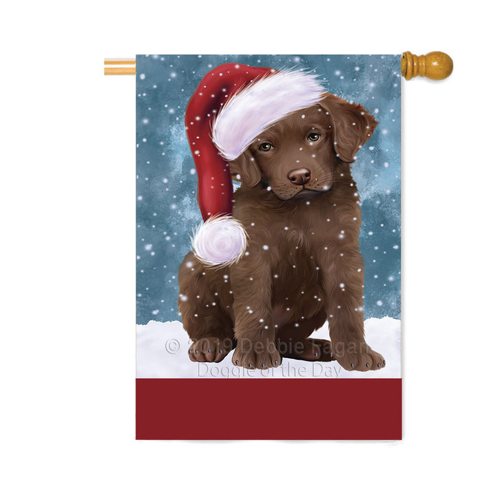 Personalized Let It Snow Happy Holidays Chesapeake Bay Retriever Dog Custom House Flag FLG-DOTD-A62369