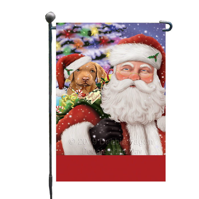 Personalized Santa Carrying Chesapeake Bay Retriever Dog and Christmas Presents Custom Garden Flag GFLG63752