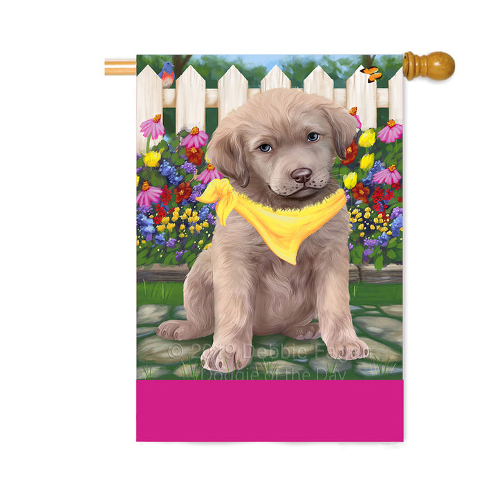 Personalized Spring Floral Chesapeake Bay Retriever Dog Custom House Flag FLG-DOTD-A62868