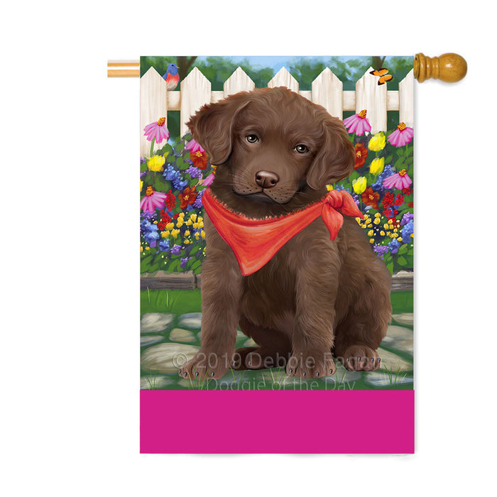 Personalized Spring Floral Chesapeake Bay Retriever Dog Custom House Flag FLG-DOTD-A62869