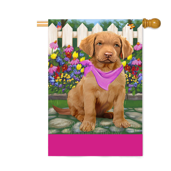 Personalized Spring Floral Chesapeake Bay Retriever Dog Custom House Flag FLG-DOTD-A62870