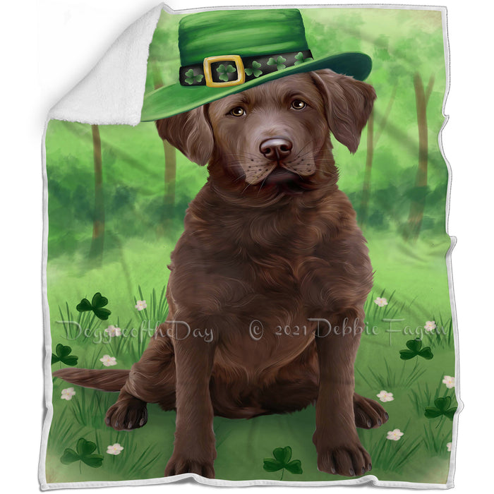 St. Patricks Day Irish Portrait Chesapeake Bay Retriever Dog Blanket BLNKT54525