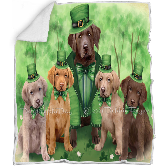 St. Patricks Day Irish Family Portrait Chesapeake Bay Retrievers Dog Blanket BLNKT54534