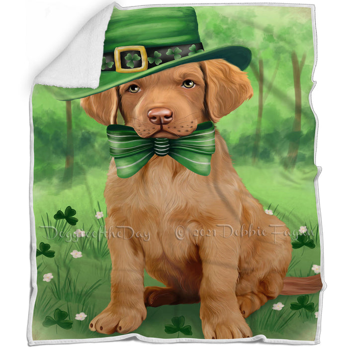 St. Patricks Day Irish Portrait Chesapeake Bay Retriever Dog Blanket BLNKT54561