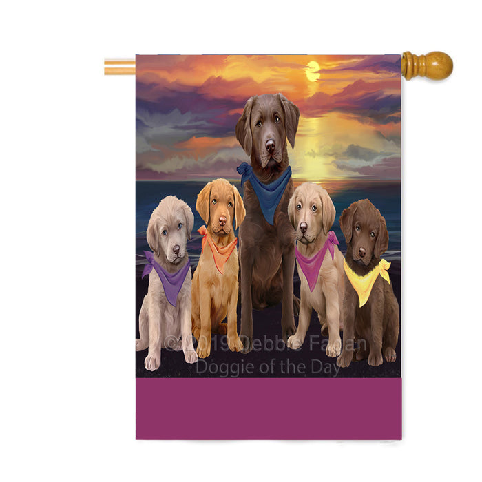 Personalized Family Sunset Portrait Chesapeake Bay Retriever Dogs Custom House Flag FLG-DOTD-A60646