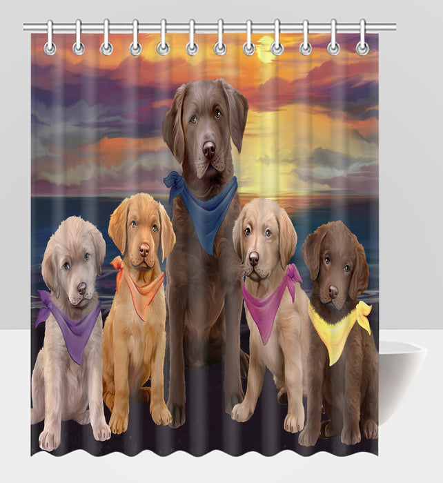Family Sunset Portrait Chesapeake Bay Retriever Dogs Shower Curtain
