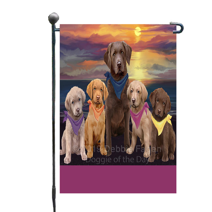 Personalized Family Sunset Portrait Chesapeake Bay Retriever Dogs Custom Garden Flags GFLG-DOTD-A60590
