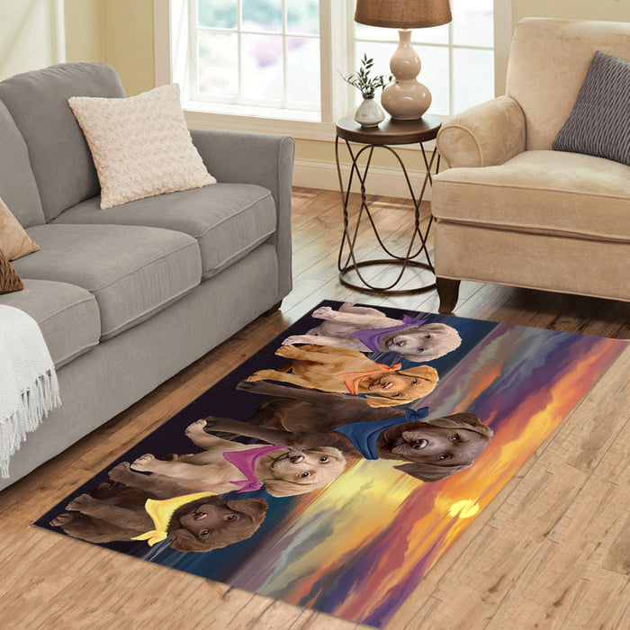 Family Sunset Portrait Chesapeake Bay Retriever Dogs Area Rug