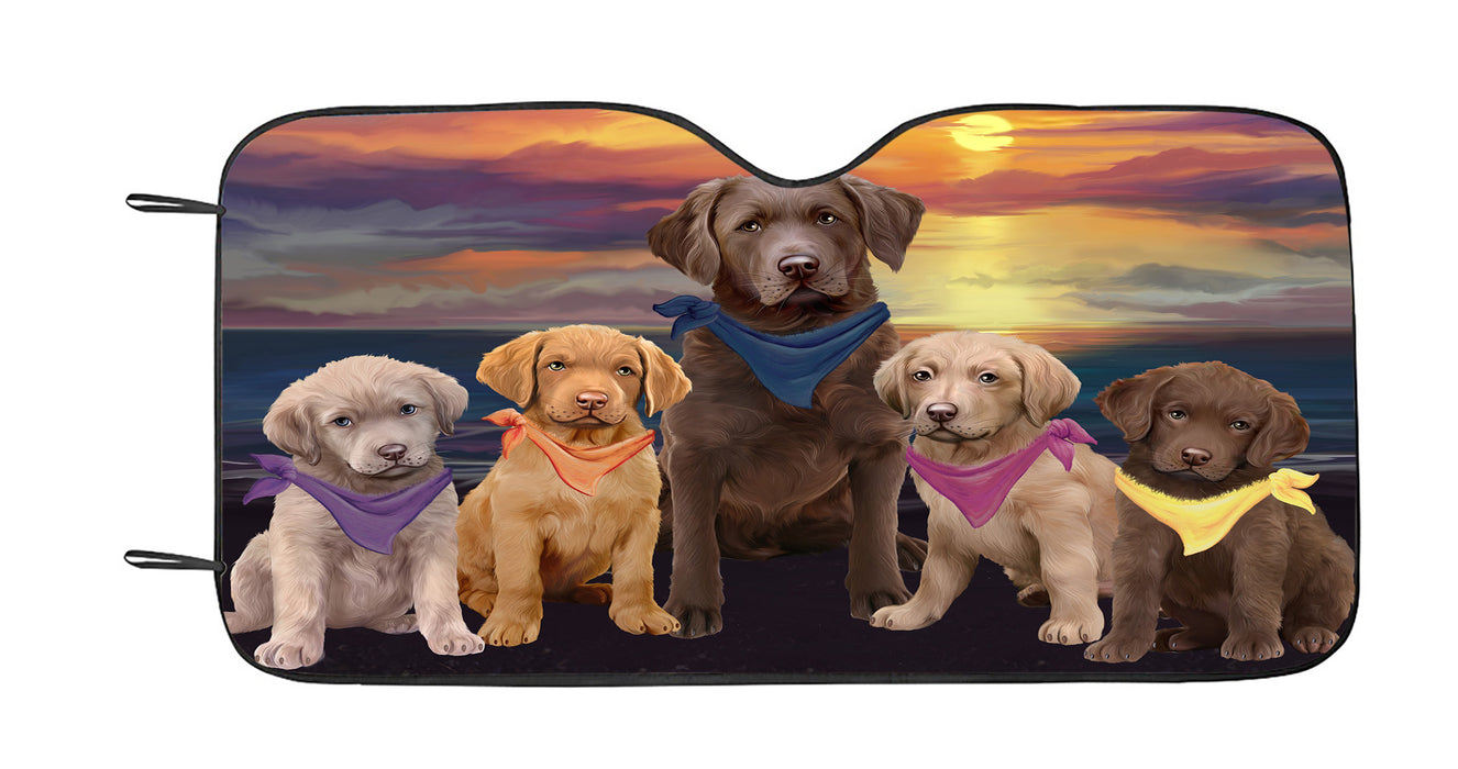 Family Sunset Portrait Chesapeake Bay Retriever Dogs Car Sun Shade