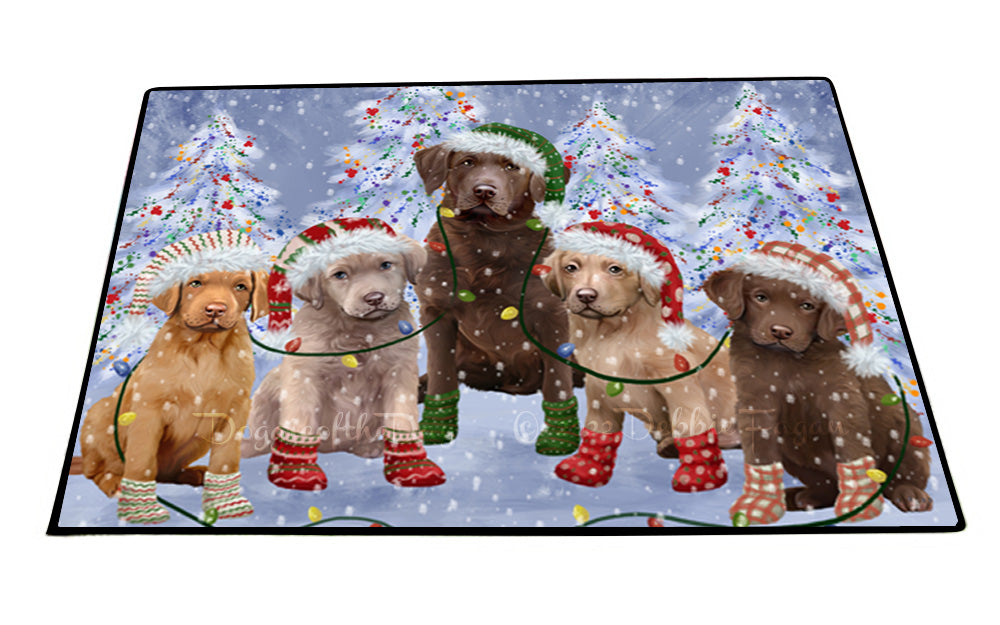 Christmas Lights and Chesapeake Bay Retriever Dogs Floor Mat- Anti-Slip Pet Door Mat Indoor Outdoor Front Rug Mats for Home Outside Entrance Pets Portrait Unique Rug Washable Premium Quality Mat