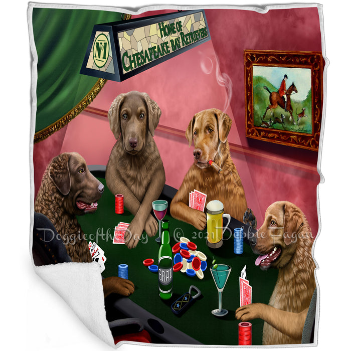 Home of 4  Chesapeake Bay Retriever Dogs Playing Poker Blanket BLNKT143597