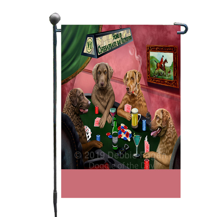 Personalized Home of Chesapeake Bay Retriever Dogs Four Dogs Playing Poker Custom Garden Flags GFLG-DOTD-A60256