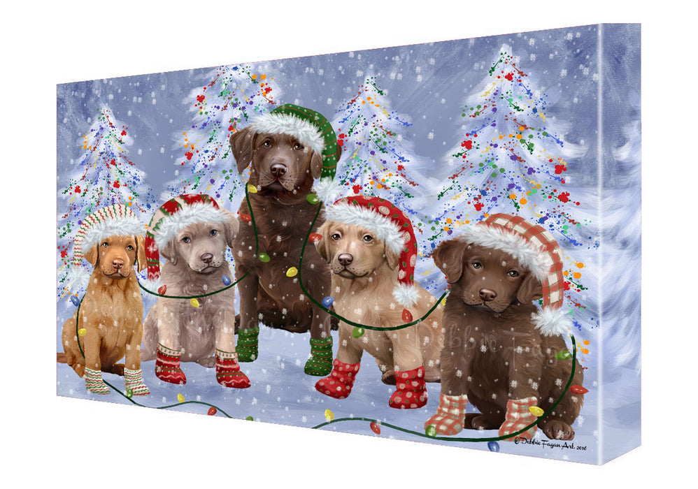 Christmas Lights and Chesapeake Bay Retriever Dogs Canvas Wall Art - Premium Quality Ready to Hang Room Decor Wall Art Canvas - Unique Animal Printed Digital Painting for Decoration
