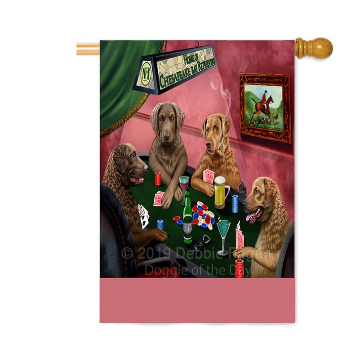 Personalized Home of Chesapeake Bay Retriever Dogs Four Dogs Playing Poker Custom House Flag FLG-DOTD-A60312