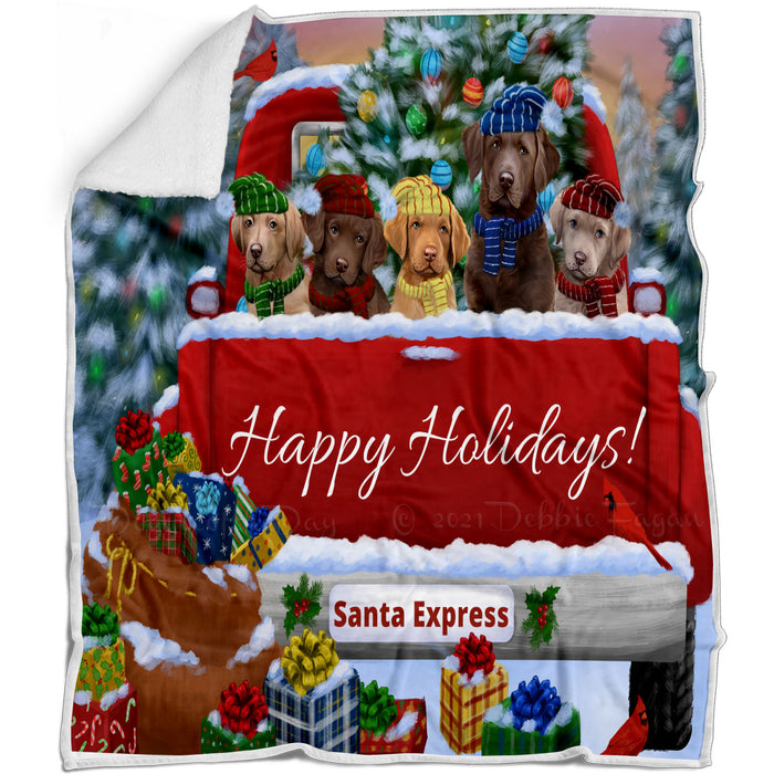 Christmas Red Truck Travlin Home for the Holidays Chesapeake Bay Retriever Dogs Blanket - Lightweight Soft Cozy and Durable Bed Blanket - Animal Theme Fuzzy Blanket for Sofa Couch
